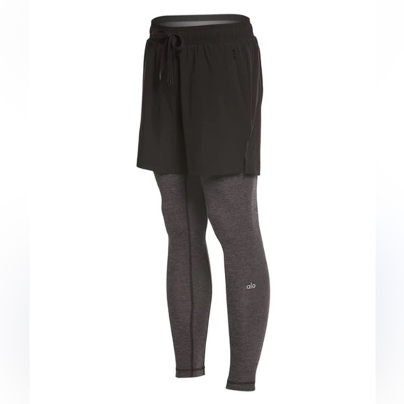 ALO Yoga Charcoal and Black Athletic Shorts with Leggings